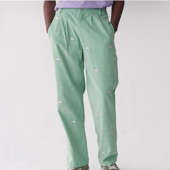 Lazy Oaf Swan Song Embroidered Corduroy Pants Men’s size 30 in Light Green - Picture 1 of 6